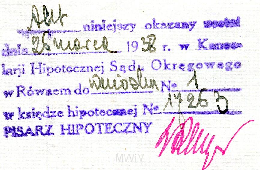 KKE 3558-4.jpg - Wypis z miasta Sarny o kupnie zmieni w Dołhe przez Stanisława Rutkowskiego, Sarny, 1937 r.